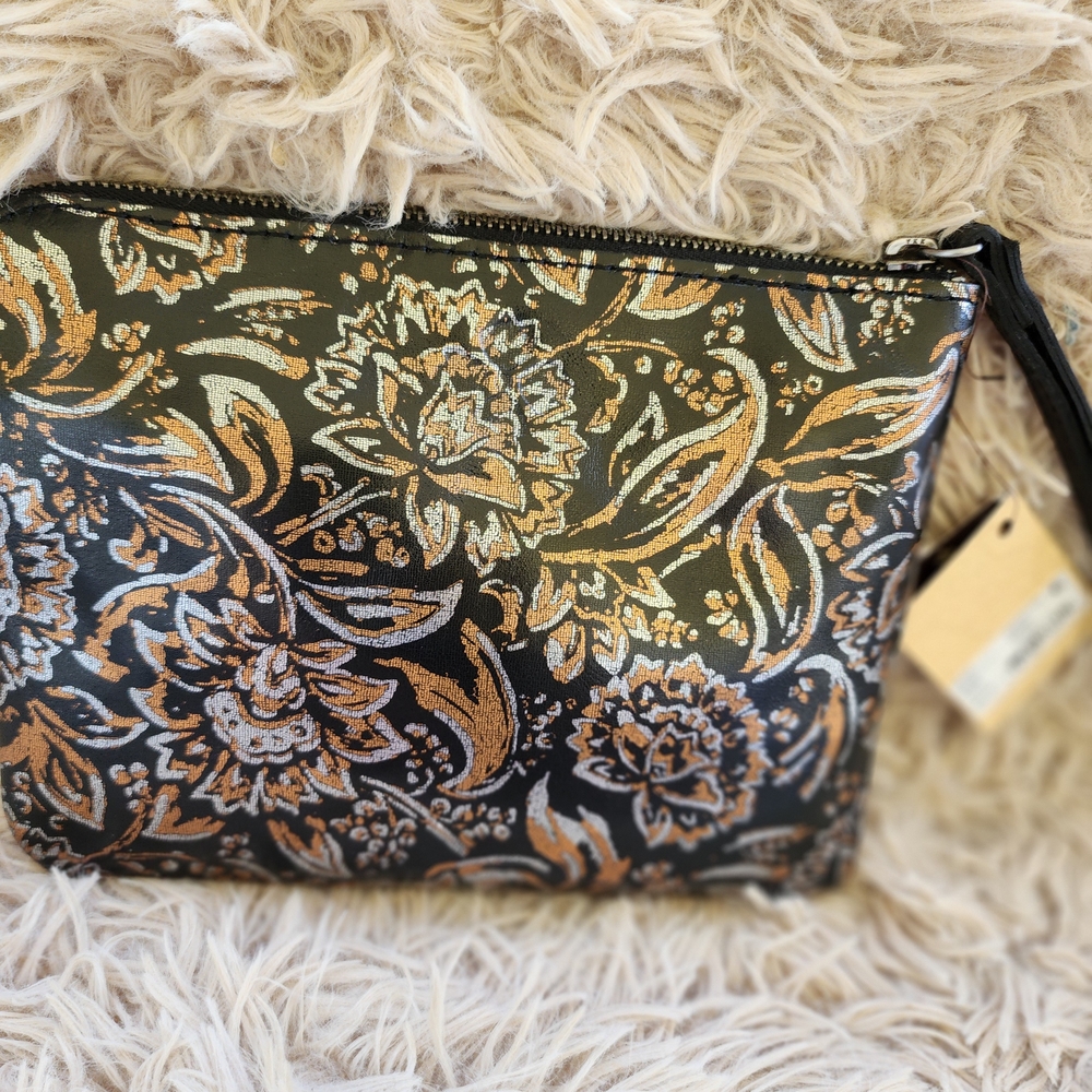 Patricia Nash Cassini Black and Gold Floral Wristlet